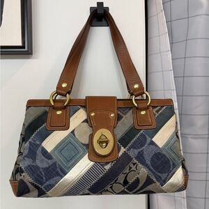 vintage (2008) coach denim patchwork legacy satchel